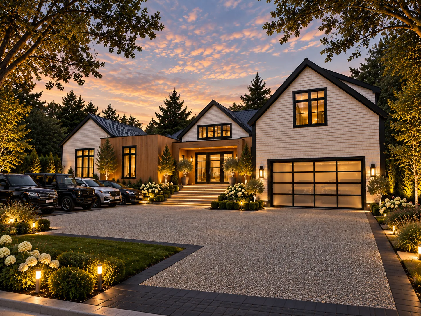 Architectural visualization of the residence at dusk