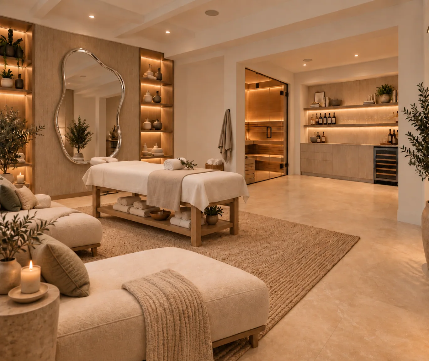 Spa and wellness lounge architectural rendering